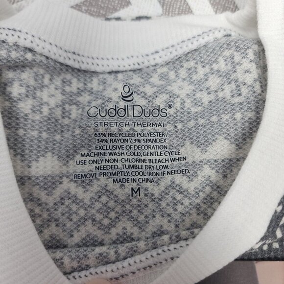 CUDDL DUDS Stretch Thermal Long Sleeve Crew Top Stone Gray Fairisle Medium - Picture 4 of 7